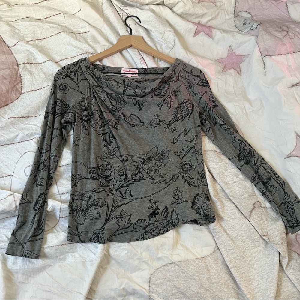 Vivienne Westwood Red Label Draped Front Floral Gray Long Sleeve Top